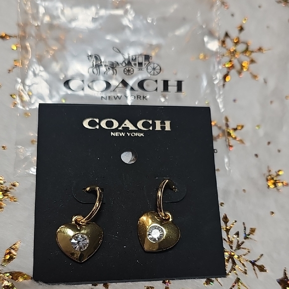 Coach Jewelry - Coach Gold Heart Earrings with Crystal Accent